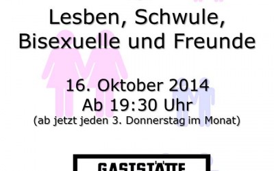Neuer Stammtisch für Schwule, Lesben, Bisexuelle und Freund_innen
